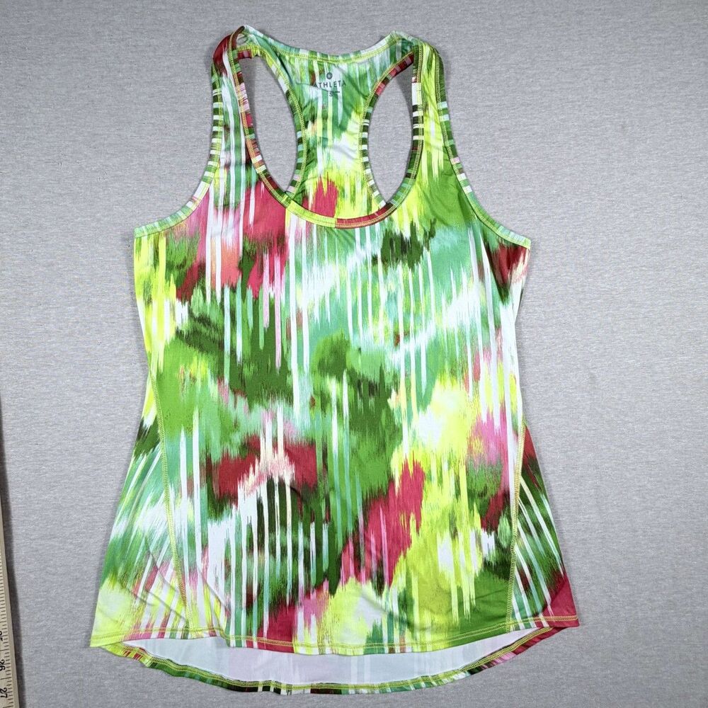 Athleta Wailea Chi Racerback Tank Water Color Green Pink White Abstract Small